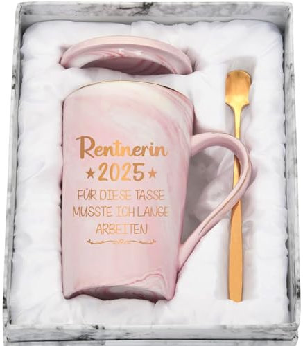 CHUIN DRUCK Tasse Rentnerin 2025 Ruhestand Geschenk Frauen Renteneintritt Tasse mit Spruch Rentnerin 2025 für Diese Tasse Musste Ich Lange Arbeiten Ruhestand Geschenk für Kollegin Freundin, 400ml Rosa