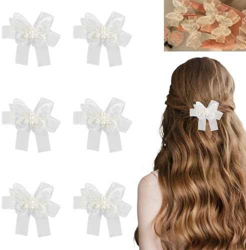 6 Pièces Pince à cheveux nœud, Pinces à Cheveux Antidérapantes, Barrette à Cheveux Françaises, pinces de coiffure, pour enfants, filles, femmes (Blanc)