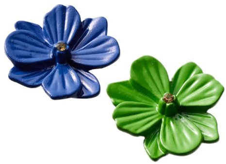 SHINEOFI 2 Pièces Poignée de Tirage de Zinc Forme de Fleur Bouton Décoratif pour Portes de Meuble Couleur Bleu Vert pour Cuisine et Salle de Bain