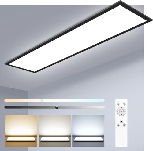 zemty LED Panel Deckenleuchte 80x25 cm, 40W 4000LM Deckenlampe Flach mit Fernbedienung Dimmbar, 3000-6000K Schwarz Tageslichtlampe Decke Lang für Küche Schlafzimmer Wohnzimmer