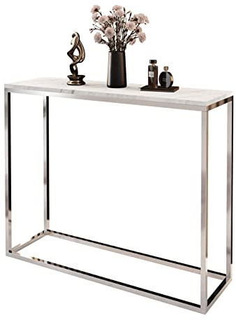 Lookway Konsolentisch MODERN LEVANTO – Marmoroptik Tischplatte, Chrom Gestell, Moderner Beistelltisch oder Flurtisch, 80/100 cm breit (Breite: 100 cm)