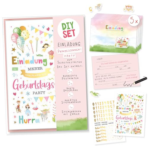 Skorpion Einladungskarten Kindergeburtstag Prinzessinnen | 5 Geburtstagskarten zum Selbstgestalten inkl. Umschläge & Sticker | Geburtstagseinladungen Mädchen Junge | Basteln DIY Kinderparty Einladung