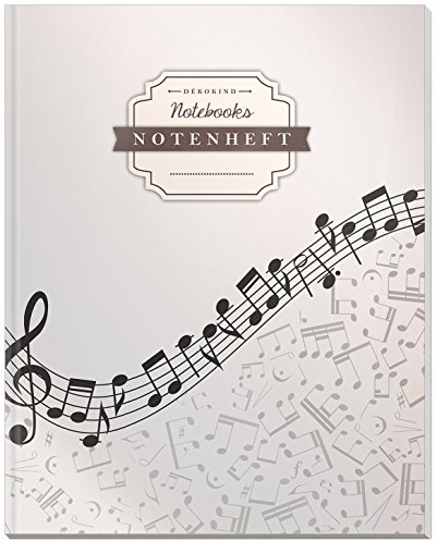 DÉKOKIND Notenheft | DIN A4, 64 Seiten, 12 Notensysteme pro Seite, Inhaltsverzeichnis, Vintage Softcover | Dickes Notenbuch | Motiv: Modern Grey