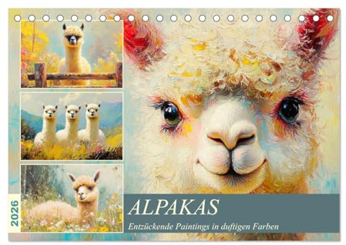 Alpakas. Entzückende Paintings in duftigen Farben (Tischkalender 2026 DIN A5 quer), CALVENDO Monatskalender: Zauberhafte Alpakas in pastellfarbenen Ölbildern (CALVENDO Tiere)