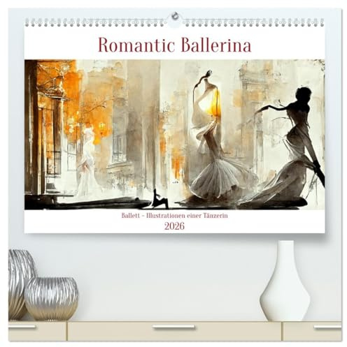 Romatic Ballerina (hochwertiger Premium Wandkalender 2026 DIN A2 quer), Kunstdruck in Hochglanz: Farbige Illustrationen einer Tänzerin (CALVENDO Menschen)