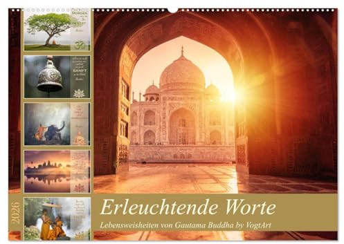 Erleuchtende Worte, Lebensweisheiten von Gautama Buddha by VogtArt (Wandkalender 2026 DIN A2 quer), CALVENDO Monatskalender: Weisheiten und Zitate von Buddha (CALVENDO Wissen)
