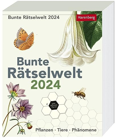 Bunte Rätselwelt Tagesabreißkalender 2024. Tages-Tischkalender 2024 mit abwechslungsreichen Quizfragen zu Flora und Fauna für schlaue Rätselfüchse. Format 12,5 x 16 cm: Pflanzen, Tiere, Phänomene