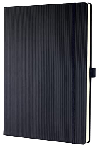 Sigel CO111 Notizbuch A4 kariert schwarz, Hardcover, 194 nummerierte Seiten, nachhaltiges Papier, mit Inhaltsverzeichnis, Stiftschlaufe, Falttasche, Gummibandverschluss, Conceptum