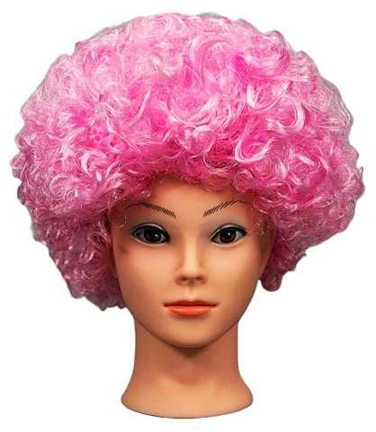 SHATCHI Afro-Perücke, lockig, federnd, Party, Kostüm, Disco-Accessoire, Unisex, 60er 70er 80er Jahre, Rosa