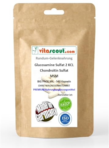 MSM & Glucosamin Sulfat Pulver mit Chondroitin - Enthält 540 hochdosierte Kapseln, enthält Vitamin C