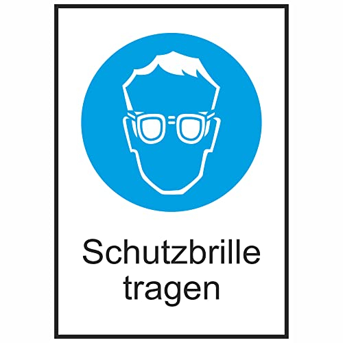 Indigos UG Aufkleber Schutzbrille tragen Gebotsschild - 13,10x18,50 cm - selbstklebender Sicherheits Aufkleber für Tür oder Wand - Warnschild für Gebäude, Hotel, Büro, Firma, Haus, Praxis