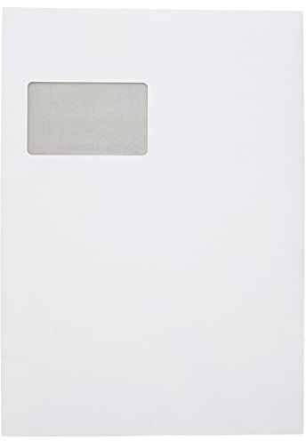 Idena 10251 - Faltentasche, DIN C4, mit 2 cm Bodenfalte, 120 g/m², haftklebend, mit Fenster, 100 Stück, FSC-Mix, weiß (DIN C4, 120 g/m²)