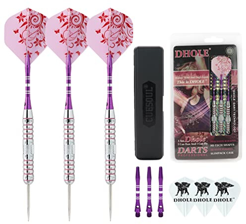 CUESOUL DHOLE Steel Tip Darts Set 21/23 Grams With 3 Steel Tip Barrels, 6 Durable Aluminum Shafts, 6 Dart Flights Dart Case