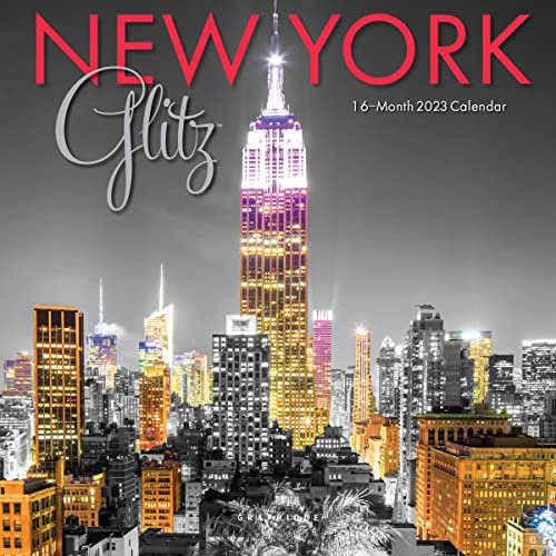 Graphique 2023 New York Glitz Mini-Wandkalender,17.8x17.8 cm,dickes Papier,Heim- und Büro-Organizer,großes monatliches Raster,3 Sprachen & markierte Feiertage,4 Monate Vorschau-Seite für 2024