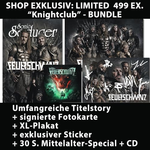 Feuerschwanz - Knightclub - Bundle: Sig. Fotokarte + XL Poster + Sticker + Mittelalter-CD + Titelstory 06-2025, lim. 499 Ex.: Feuerschwanz Knightclub ... Titelstory und Sonic Seducer Ausgabe 06-2025