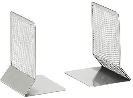 OSCO Wiremesh Bookends, Heavy Duty Metal Mesh Book Supports for Shelves, Bookcases & Desks, Non-Slip Base, Ideal for Home, Office, School or Library Use, Single (Pack of 2) – Silver