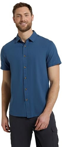 Mountain Warehouse Weekender Short Sleeved Mens Shirt - 100% Cotton Shirt, Lightweight Casual Shirt, Breathable, Comfortable Top - for Walking, Camping & Travel Blue L