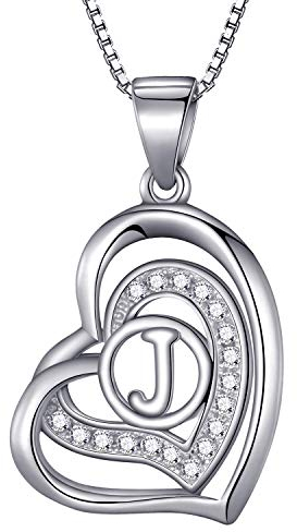Morella Damen Halskette Herz Buchstabe J 925 Silber rhodiniert mit Zirkoniasteinen weiß 46 cm