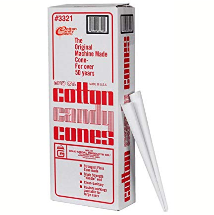 Cotton Candy Cones - 300 Pieces Plain Kraft Paper Candy Floss Sticks for Cotton Candy - Perfect for Parties and Events - Strong, Triple Wrapped, White Candy Floss Cones (300)