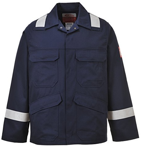 Portwest FR25 Bizflame Work FR Jacket Flame Resistant Long Sleeve 5 Pockets | Navy, 2X Large, EN 61482-1-2 Class 1, EN ISO 11612, Straight Fit, 40+ UPF Rated Fabric, Stud Closure, Triple-Stitched Seams