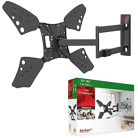 Barkan lange TV Wandhalterung, 13 - 80 Zoll Schwenkbar / Neigbar / Vollbewegung flach & curved Fernseher TV Halterung, hält bis 50Kg, extra langer Auszug, für LED OLED LCD, Max. VESA 600x400