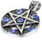 JewelryWe Schmuck Herren Pentagramm Kette, Retro Openwork mit blau Strass Anhänger, Edelstahl Halskette