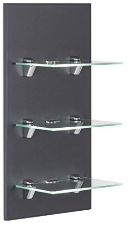 Posseik Badmöbelserie VIVA LED-Panel Anthrazit Wandregal mit Glasböden + Beleuchtung (B/H/T) 35/68/32cm