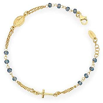 Amen Armband 925 Silber Rosari Kollektion, Farbe: Gold, One Size, Rosenkranz Armband mit blauen Kristallen, Sterling Silber, Kristall, taille unique, Sterling-Silber, Kristall