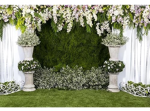 YongFoto 3x2m Vinyl Foto Hintergrund Blumenschmuck für Hochzeitszeremonie Vasen mit frischen Blumen Fotografie Hintergrund für Photo Booth Urlaubs Party Ceremony Fotostudio Requisiten