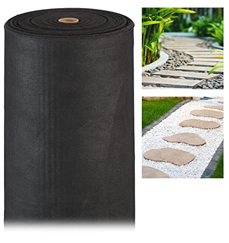 Relaxdays Unkrautvlies, 150 g/m², Pflanzenschutz, wasserdurchlässig, UV-beständig, starkes Gartenvlies, 50 m, schwarz