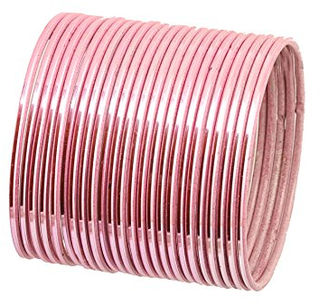 Touchstone Collection colorée Bangle Indienne Bollywood Style Moderne Assez Rose bébé texturé Couleur Indien Bollywood Bijoux Designer Mince Bracelets Bangle métal pour Les Femmes. Ensemble de 24.