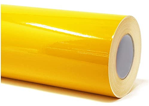 Finest Folia (7€/m² Plotterfolie Möbelfolie glänzend Glanz Klebefolie Küchenfolie selbstklebende PVC Folie 63cm Medienbreite (021 Gelb, 5 Meter)