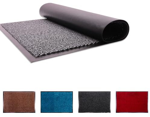 FlickBuyz Heavy Duty Non Slip Rubber Barrier Mat Large & Small Rugs Indoor and Outdoor Mats for Front Door Hall Kitchen Dirt Trapper (Grey/Black, 60cm x 80cm)