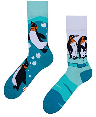 Dedoles Socken Unisex Damen Herren & Kinder Baumwolle viele lustige Designs 1 Paar Geschenk links rechts verschieden, Farbe Blau, Motiv Pinguine, Gr. 39-42