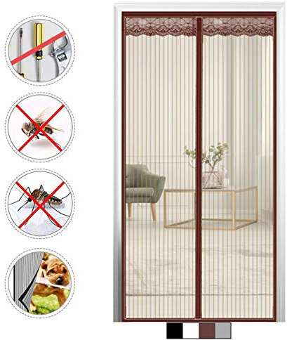 Magnetica per Zanzariera 120x240cm(47x94inch) Zanzariere Scorrevoli con Calamita Moschiera su Misura Facile Montaggio per Porte Scorrevoli, Garage, Marrone