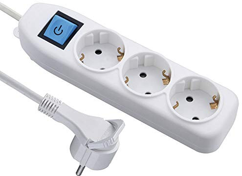 Electraline 62410, Steckdosenleiste 3-Fach mit Schalter, Kabel 1.5m / Mehrfachsteckdose/Tischsteckdose Steckerleiste, Weiß, 1.5 M mit mit extra flachem, platzsparendem Stecker
