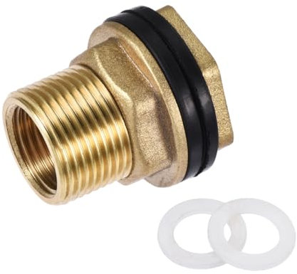sourcing map Bulkhead Fitting, G1/2 Female G3/4 Male, Tube Adaptor Pipe Fitting with Silicone Gaskets, for Water Tanks, Brass