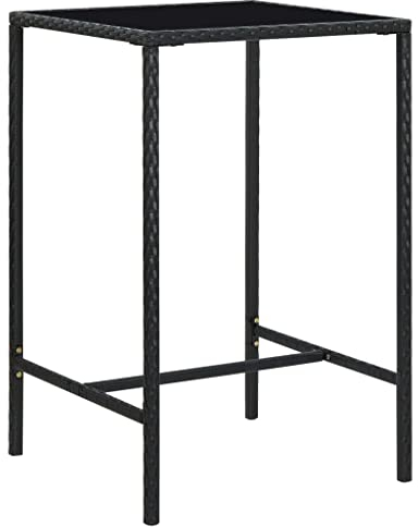vidaXL Garten Bartisch Gartentisch Stehtisch Bistrotisch Partytisch Esstisch Terrassentisch Tresentisch Balkontisch Schwarz 70x70x110cm Poly Rattan Glas