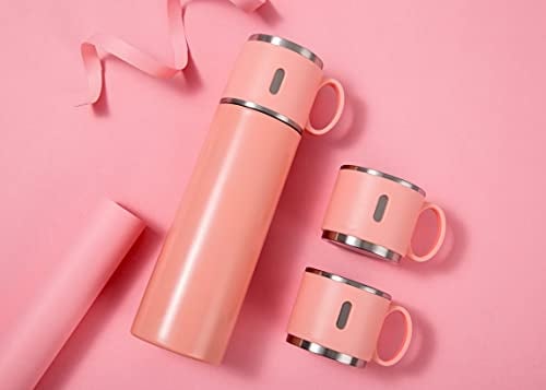 Vacuum Insulated Flask 500ml/17.6oz Stainless Steel Thermo Bottle with Cup for Coffee Tea Hot Drink and Cold Drink Travel Mug (Rose Gold)