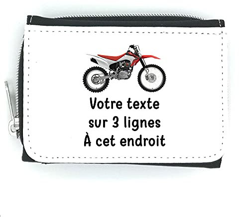 Mygoodprice Portefeuille à rabat porte-monnaie pictogramme Moto cross avec texte personnalisable Noir