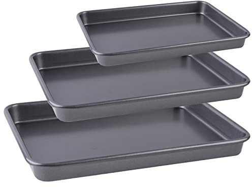 9.5/13/15 Inch Baking Tray Set, 3-Piece Heavy Duty Baking Pan for Oven (Deep Grey)