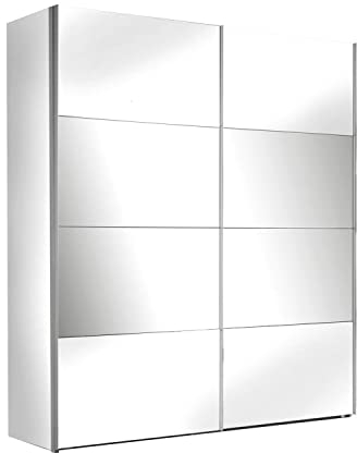 Möbel Jack Schwebetürenschrank - Alpinweiß - Weiß Hochglanz - 181 x 210 cm - mit Spiegel