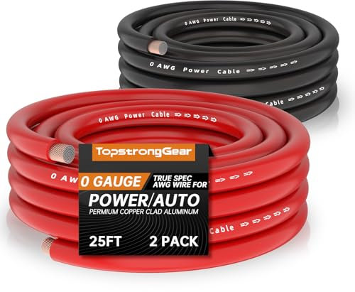 TOPSTRONGGEAR 0 Gauge 25ft nero e 7,6 m rosso alimentazione/cavo di terra vero 0 AWG cavo di alimentazione vero e cavo soft touch