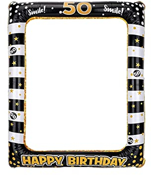 Andiker Aufblasbarer Bilderrahmen, Schwarzgold Happy Birthday Photo Booth Requisiten für Frauen Männer 50 Geburtstag Party Deko (Schwarzgold,50)
