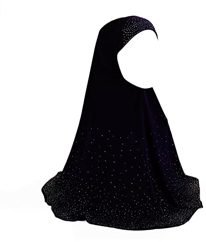 Einteiliger Kopftuch, Schal mit Strasssteinen, muslimischer Hijab-Spitzenapplikation, Schwarze Strass-Steine in Z, Einheitsgröße