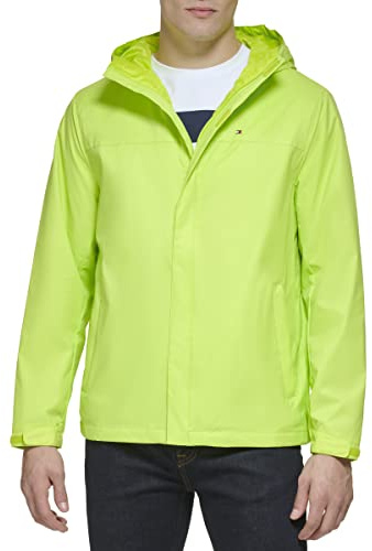Tommy Hilfiger Men's Lightweight Breathable Waterproof Hooded Jacket, Lime, L