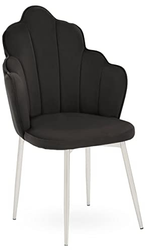 Premier Housewares Black Velvet Chair, Black Velvet Upholstery, Scalloped Back, Tapered Legs, Dense Foam Padding, Stylish Accent Piece, Durable and Sturdy, W58 x D62 x H94cm