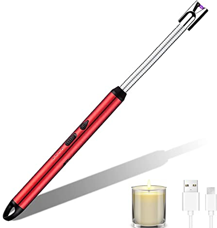 Encendedor Electrico, Encendedor Cocina Arco Eléctricos, con USB Rechargeable y Pantalla LED de batería Cuello Flexible Extendido Encendedor para Velas, Estufas de Gas, Camping Barbacoa (Rojo)