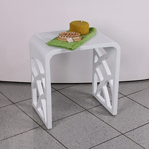Four & More Badhocker Duschhocker Sitzhocker Duschstuhl Duschsitz Luxusbadhocker Design Kunststein Spa aus hochwertigem Solid Stone/Mineralguss/Kunststein Modell 'Padua', Oberfläche:Glänzend