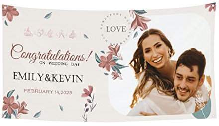Personalisiertes Hochzeitstag Banner, Personalisiertes Foto Hochzeits Banner Poster, Benutzerdefinierter Jahrestags Banner Poster Hintergrund für Brautpaar - 180 x 90 cm (70 x 35 Zoll)